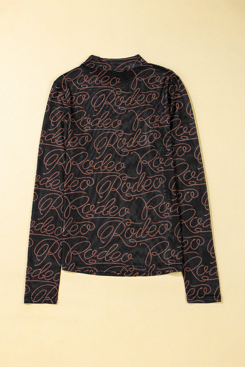 Brown Rodeo Print Round Neck Slim Fit Mesh T Shirt