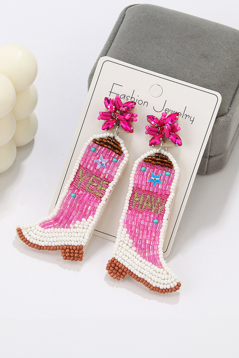Light Blue Cowboy Boots Rice Bead Dangle Earrings