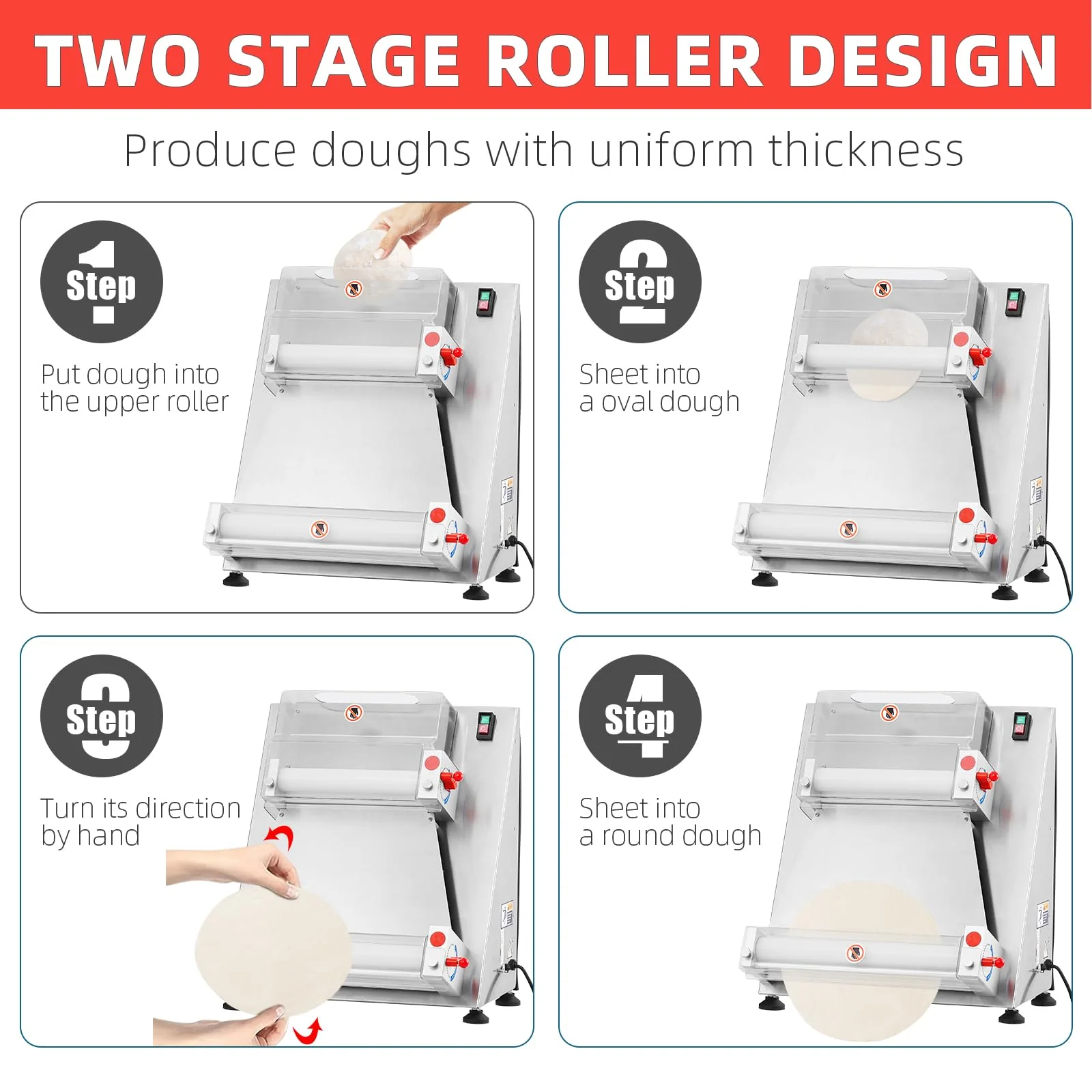 Garvee Commercial Pizza Dough Roller Sheeter, Max 16