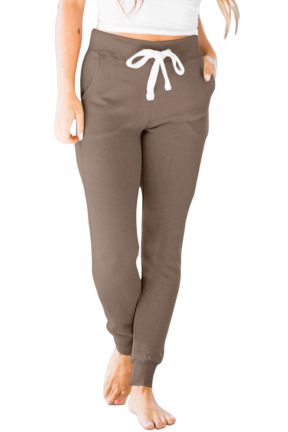 Black Drawstring Elastic Waistband Pocketed Joggers