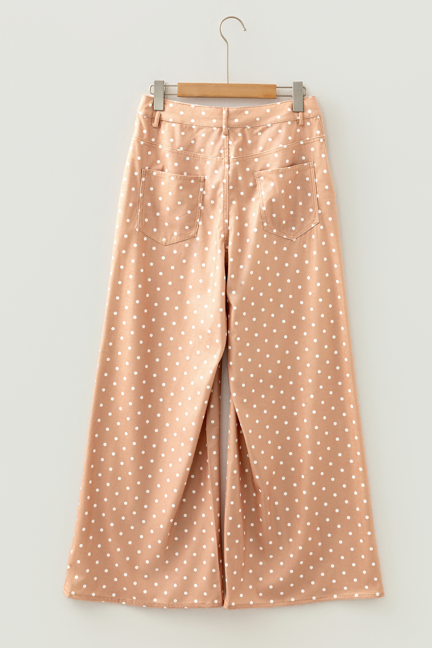 Khaki Polka Dot Print Drawstring Wide Leg Pants
