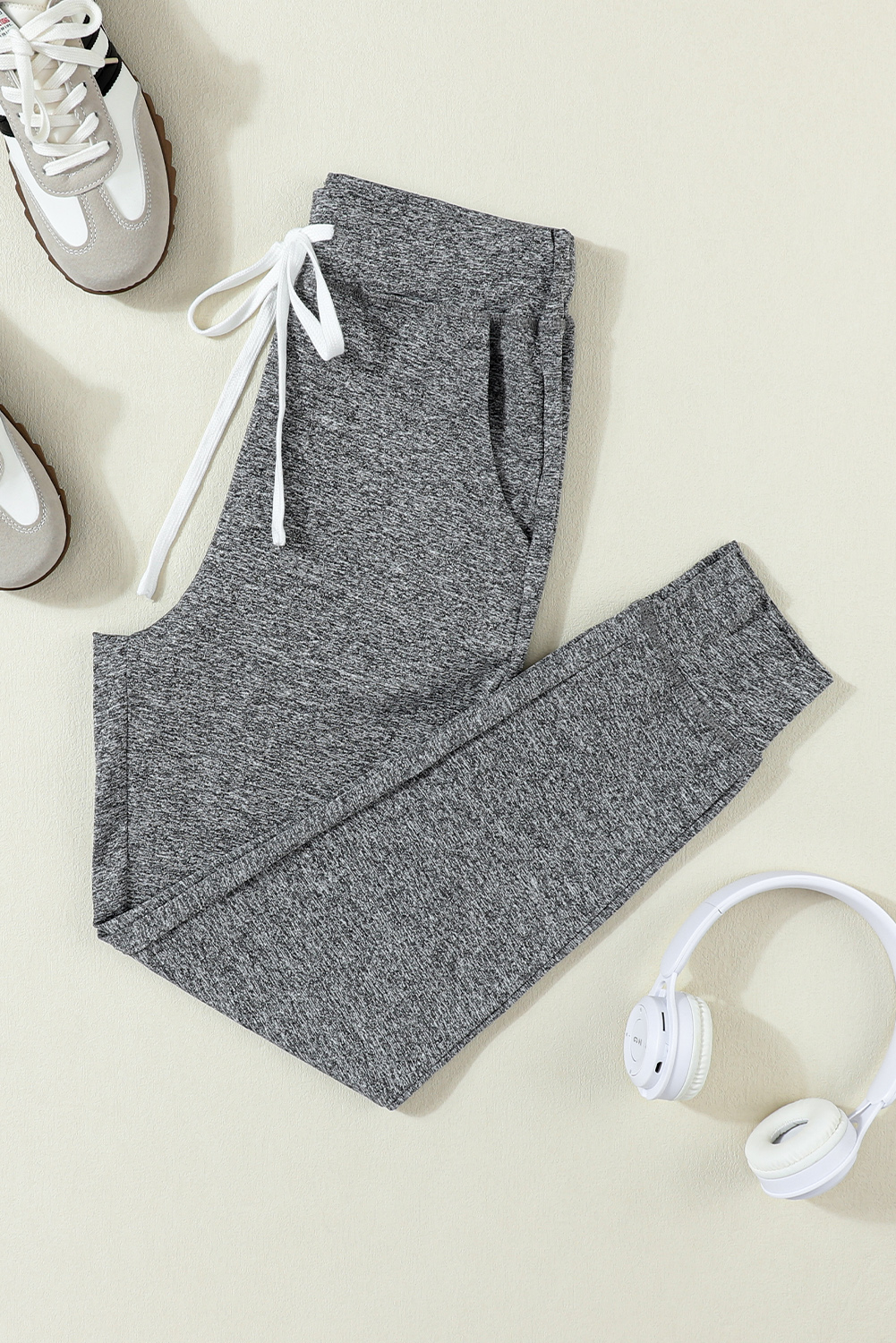 Black Drawstring Elastic Waistband Pocketed Joggers