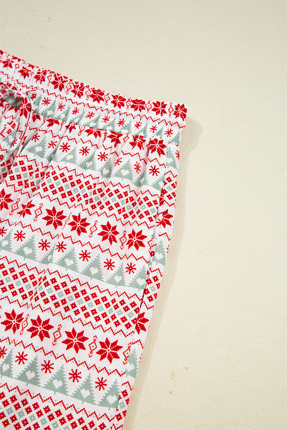White Christmas Pattern Print Shirt Style Long 2pcs Pajama Set