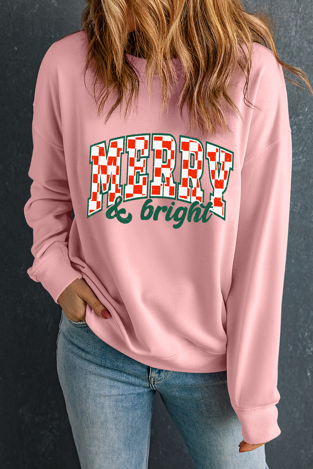 Pink MERRY & Bright Graphic Holiday Pullover Sweatshirt