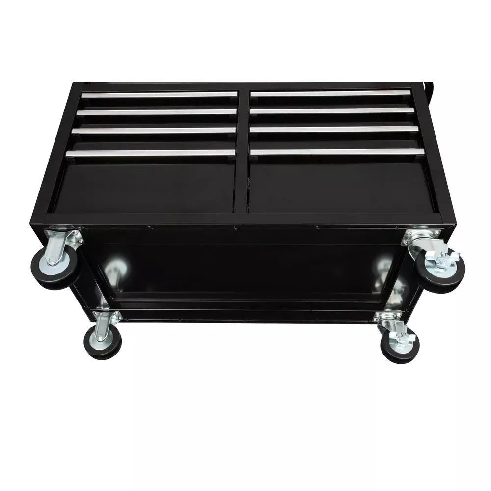 Gloss Black 46′′ 9-Drawer Mobile Tool Chest Workbench with Power Strip & Solid Wood Top