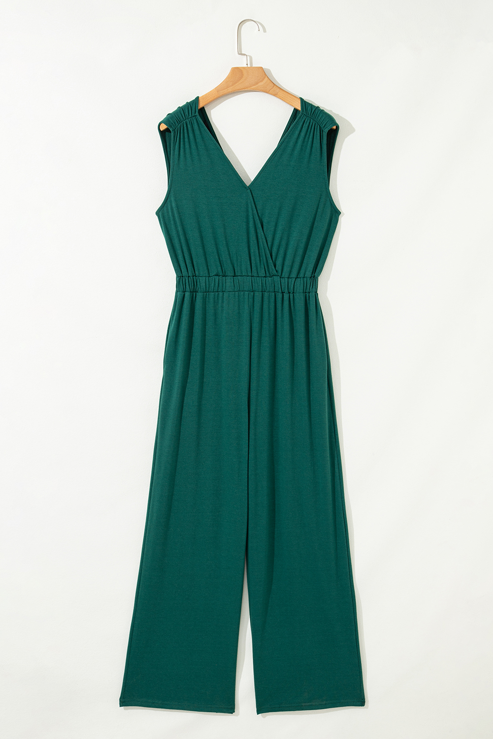 Black Deep V Pleated Crisscross Wide Leg Backless Jumpsuit