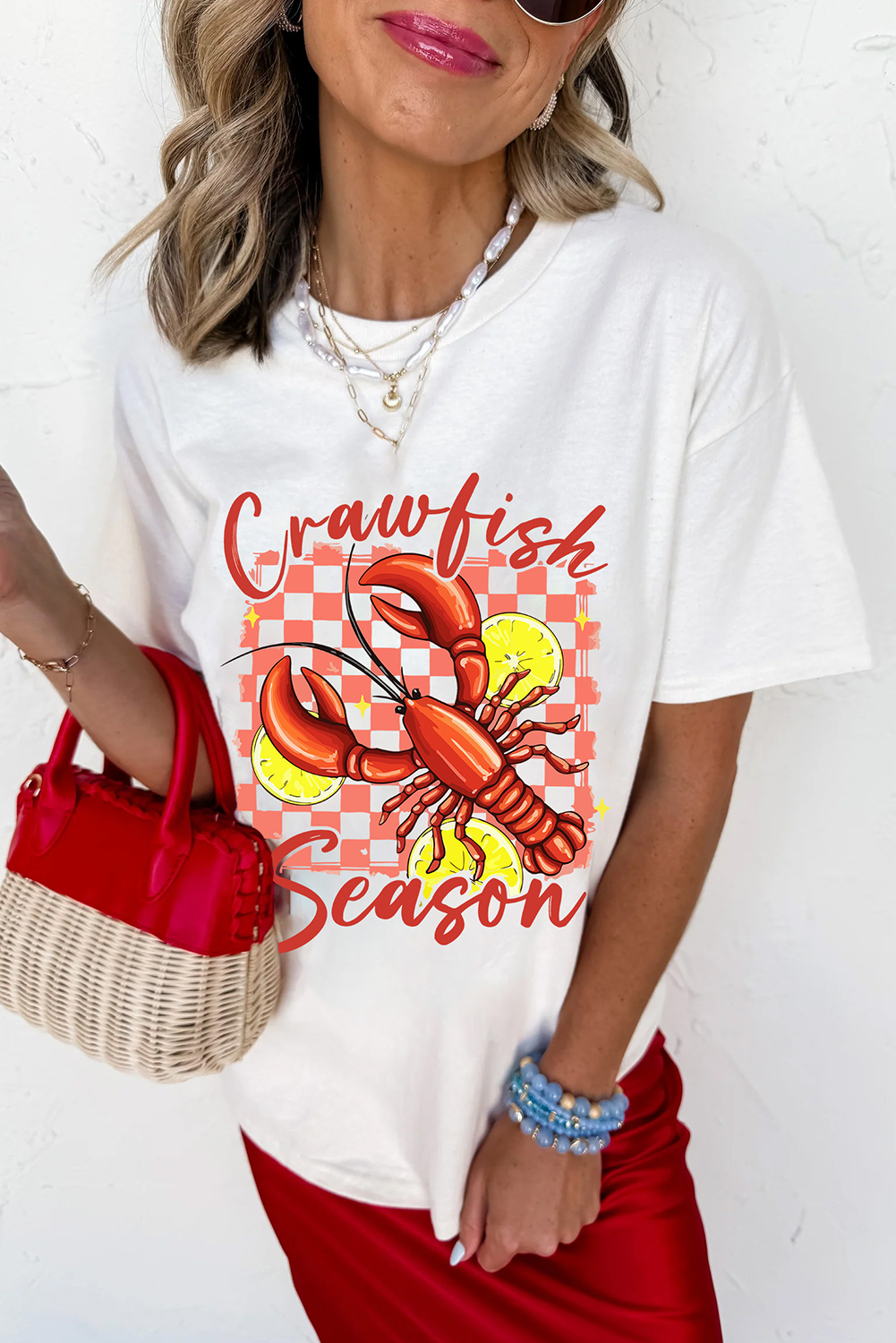 White Crawfish Season Graphic Fashion Summer T Shirt