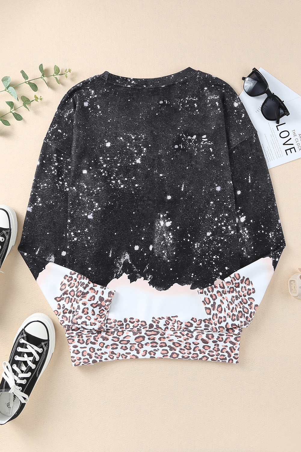 Fiery Red Leopard Bleached Pullover Sweatshirt