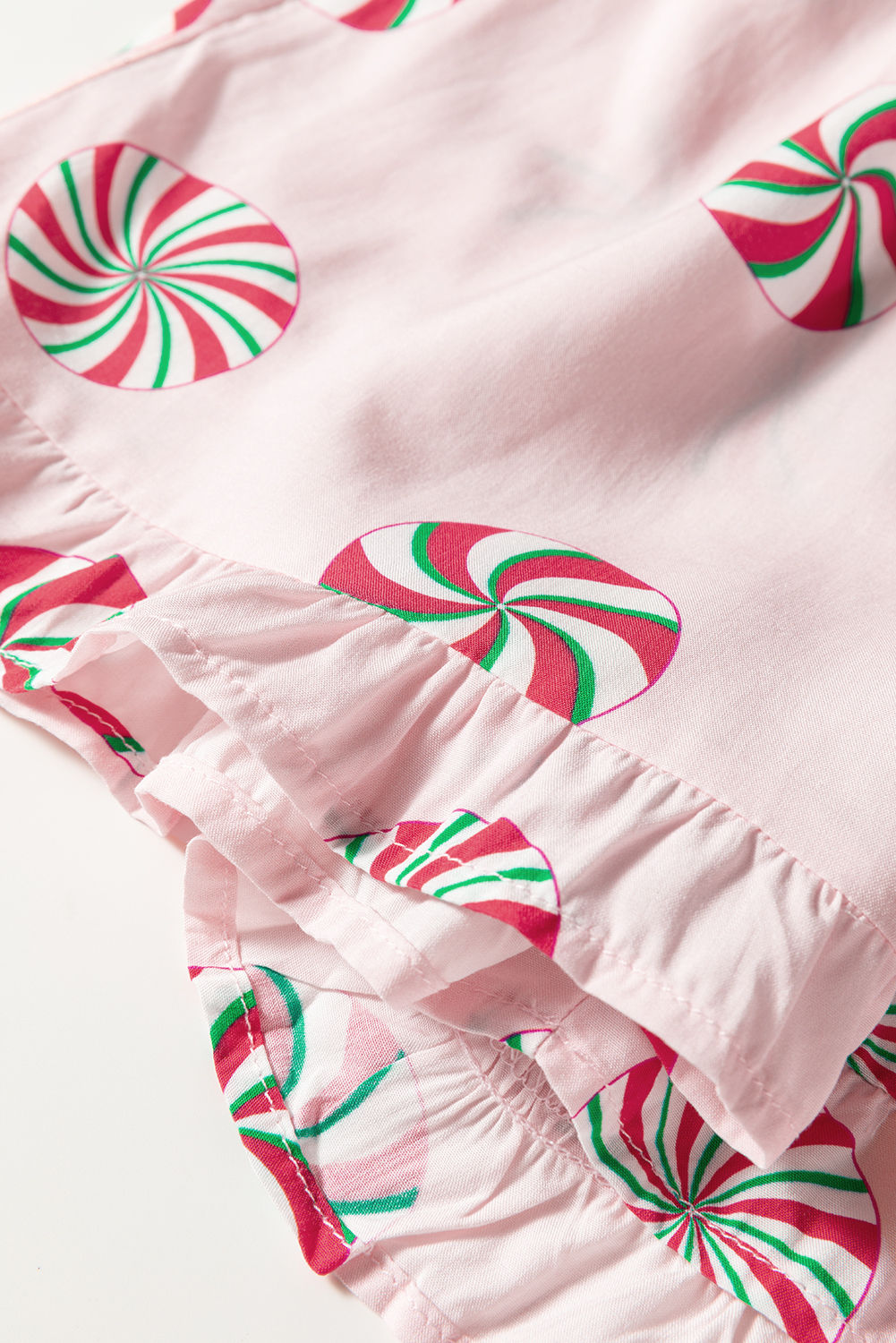 Green Christmas Candy Contrast Trim Bow Knot Silky 2pcs Pajama Set