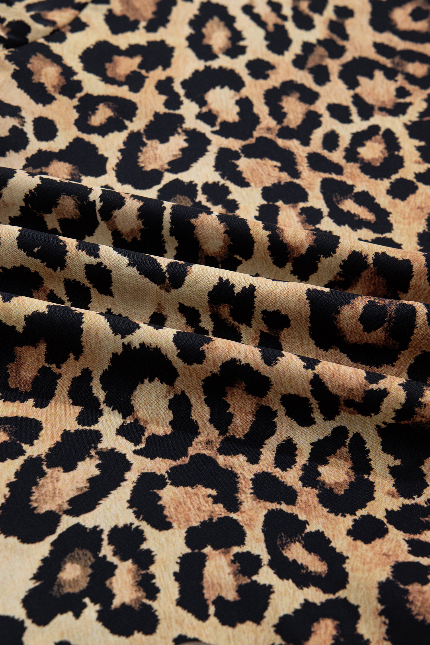 Brown Wild Leopard Print Contrast Striped Frilled Trim Chic Shirt