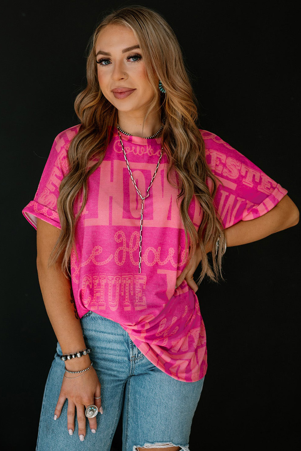 Dark Grey Howdy Cowboy Letter Printed Western Fashion Tee