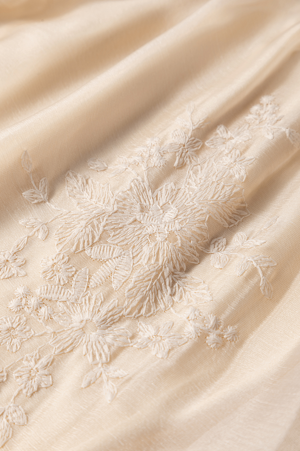 Oatmeal Embroidered Mesh Overlay Flowy Long Skirt