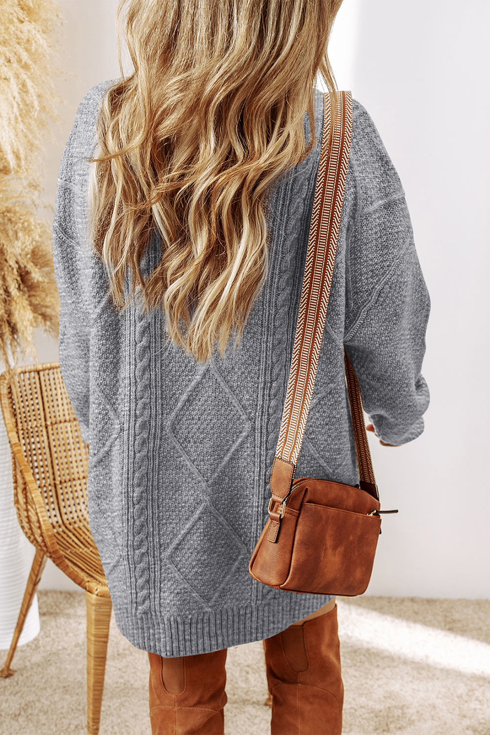 Parchment Cable Knit Drop Shoulder Loose Fit Sweater Dress