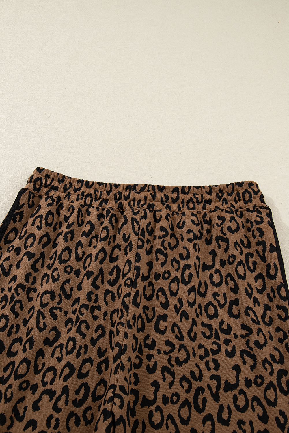 Brown Varsity Striped Trim Leopard Long Sleeve Top Drawstring Pant Set
