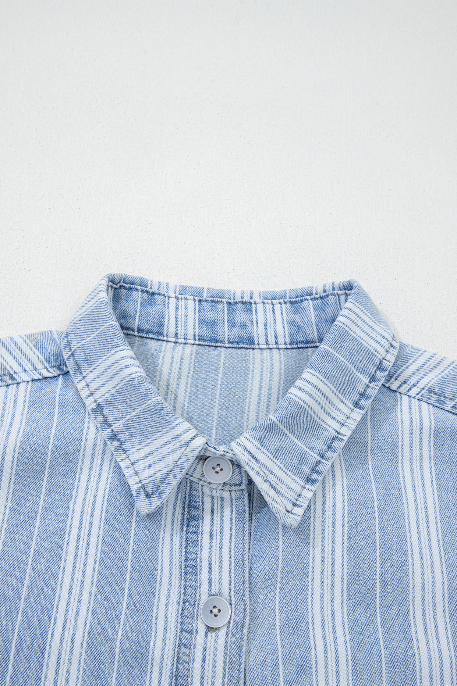 Sky Blue Stripe Boyfriend Chest Pocket Classic Denim Shacket
