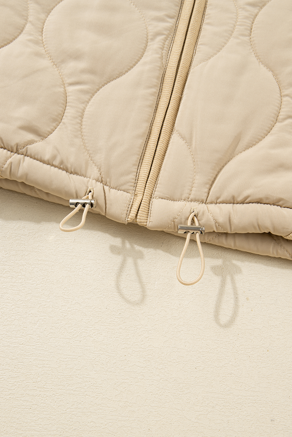 Pale Khaki Quilted Padded Casual Winter Jacket Vest with Fleece Lining