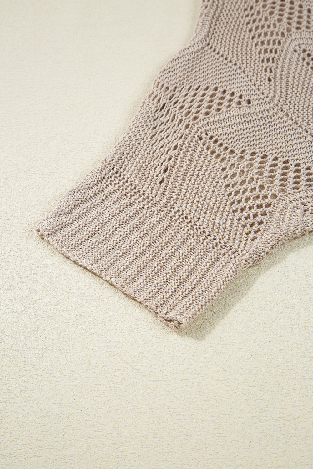 Navy Blue Hollow Out Knit 7/8 Sleeve Casual Sweater