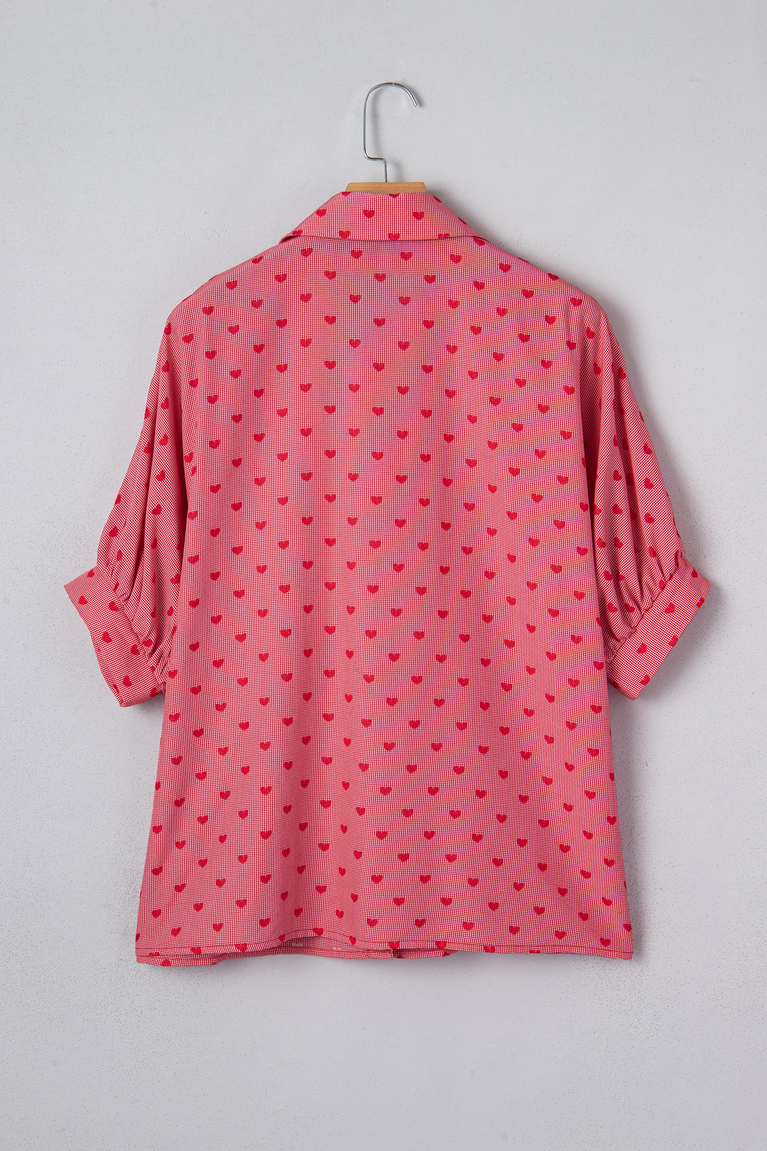 Red Heart Shape Print Half Sleeve Loose Valentine Shirt