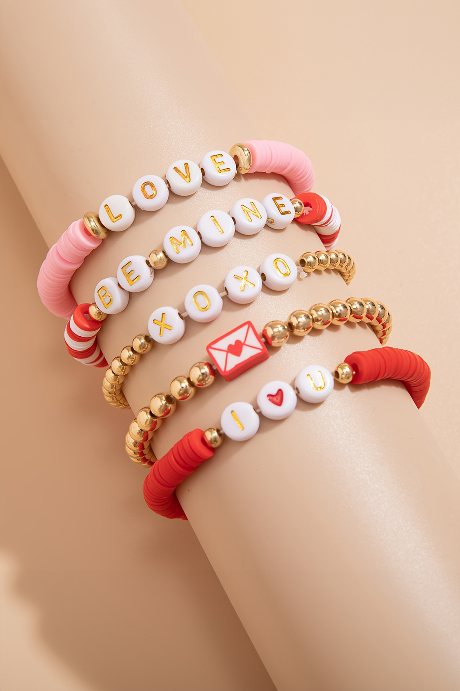 Gold Valentines Love Slogan Multilayer 5pcs Bracelet Set