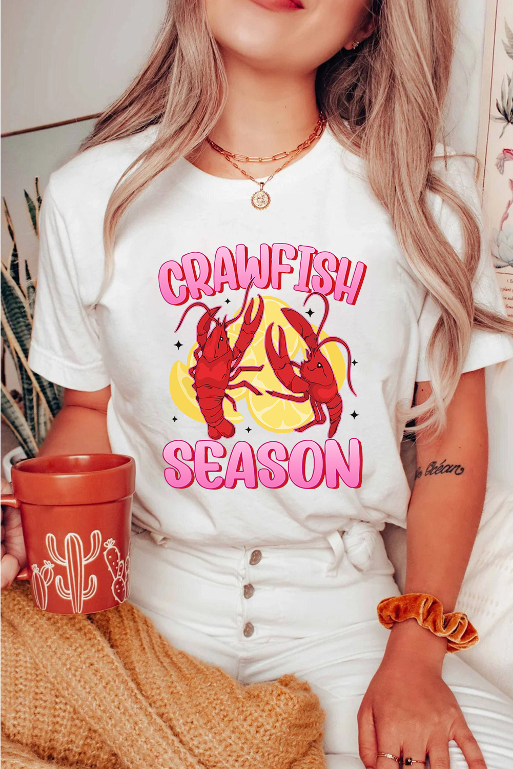 White CRAWFISH SEASON Lemon Spice Graphic Tee