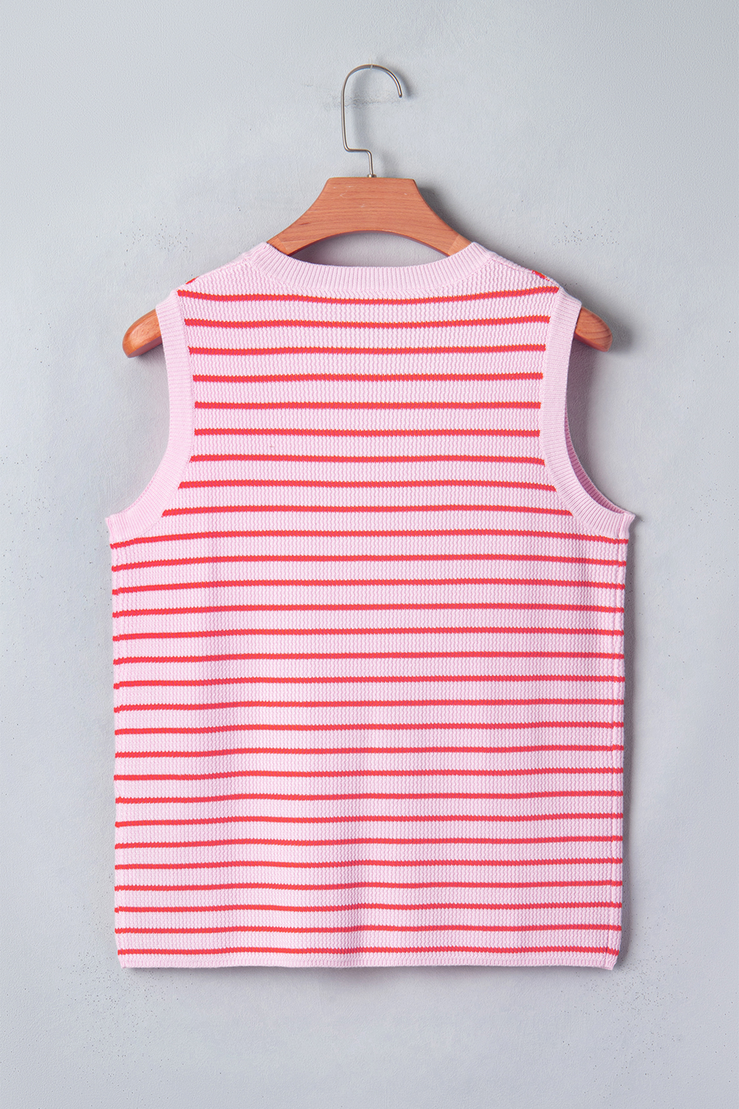 Pink Stripe Textured Knit Sleeveless Casual Sweater Top