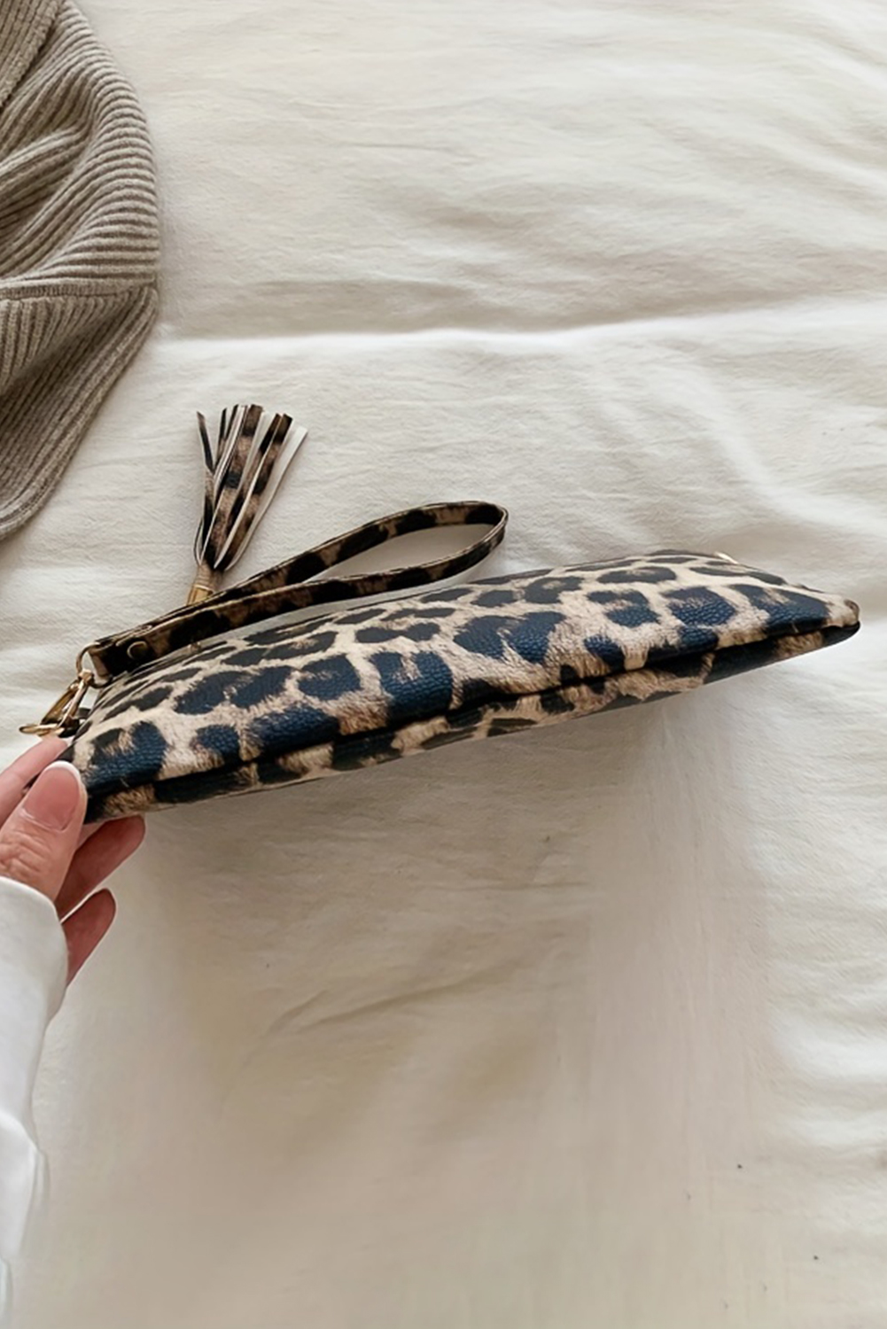Chestnut Leopard/Cow Print Wrist Strap Zipped Wallet