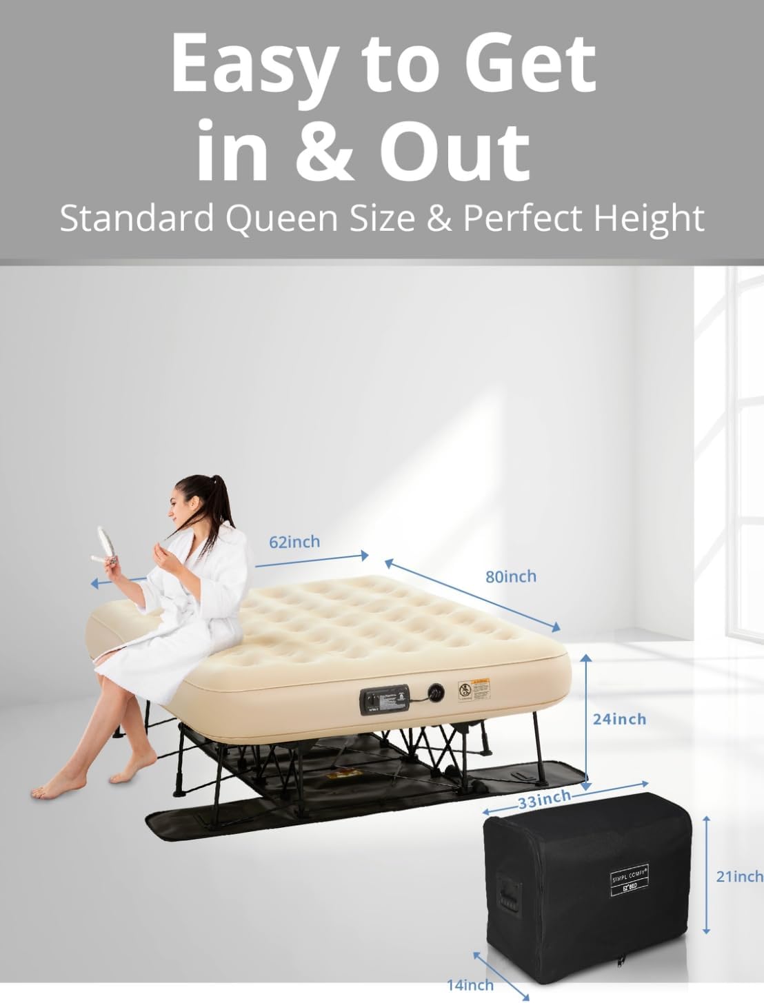 Simpli Comfy Queen EZ Air Mattress with Frame & Pump