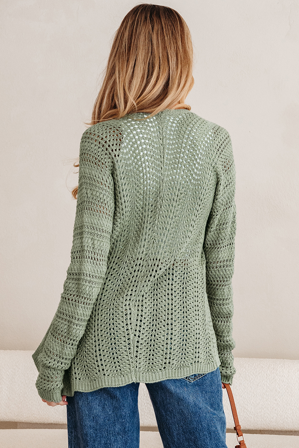 Green Bay Scalloped Edge Eyelet Knit Batwing Sleeve Cardigan