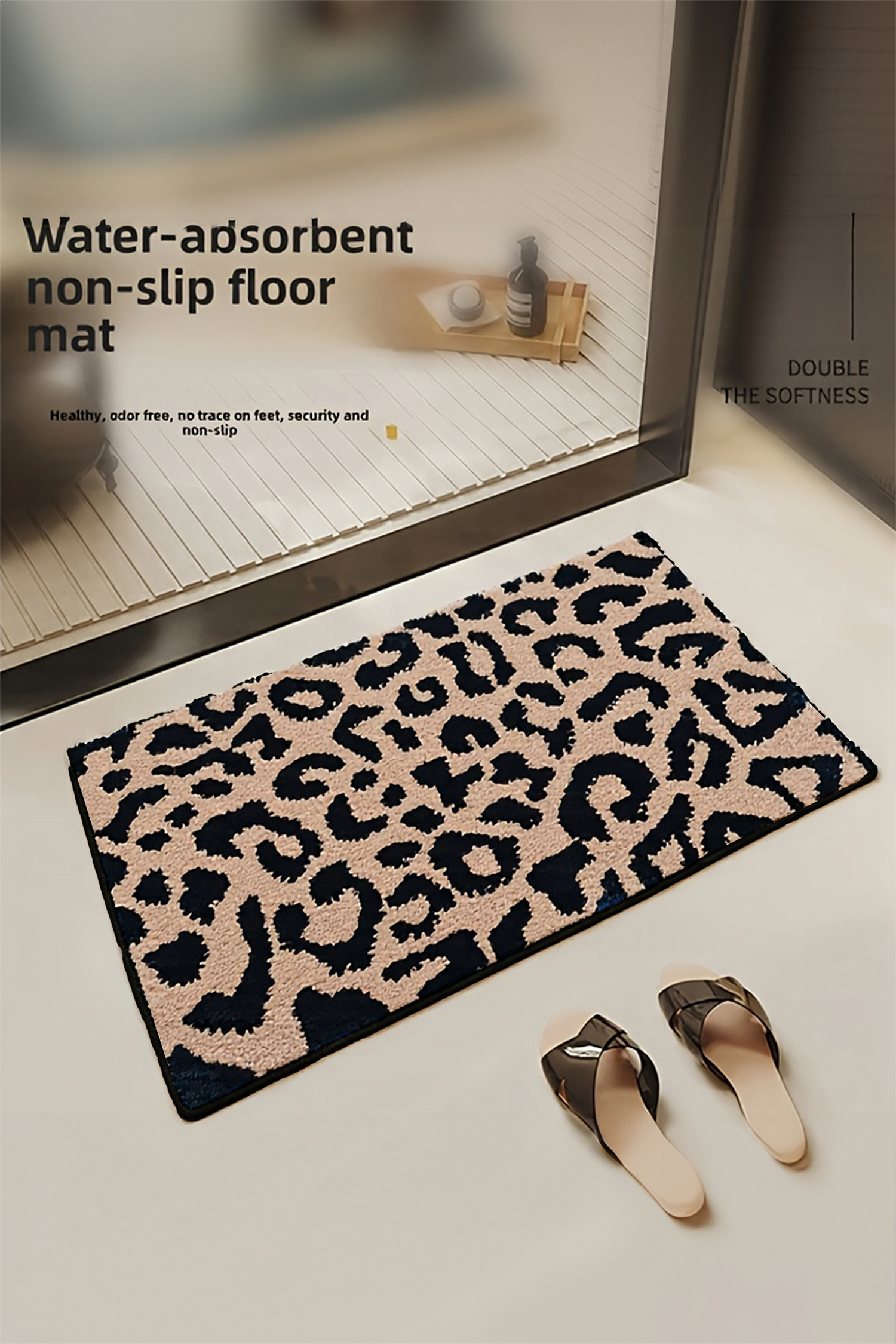 Light French Beige Leopard Faux Cashmere Wool Spinning Entrance Mat