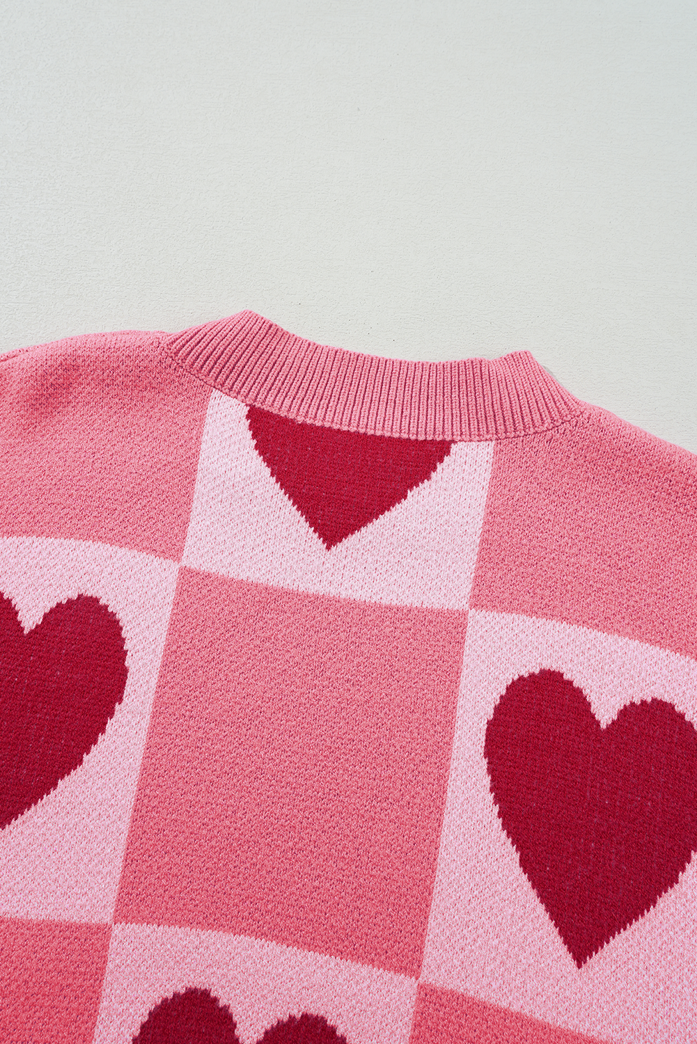 Pink Love Heart Checkered Valentine Crew Neck Sweater
