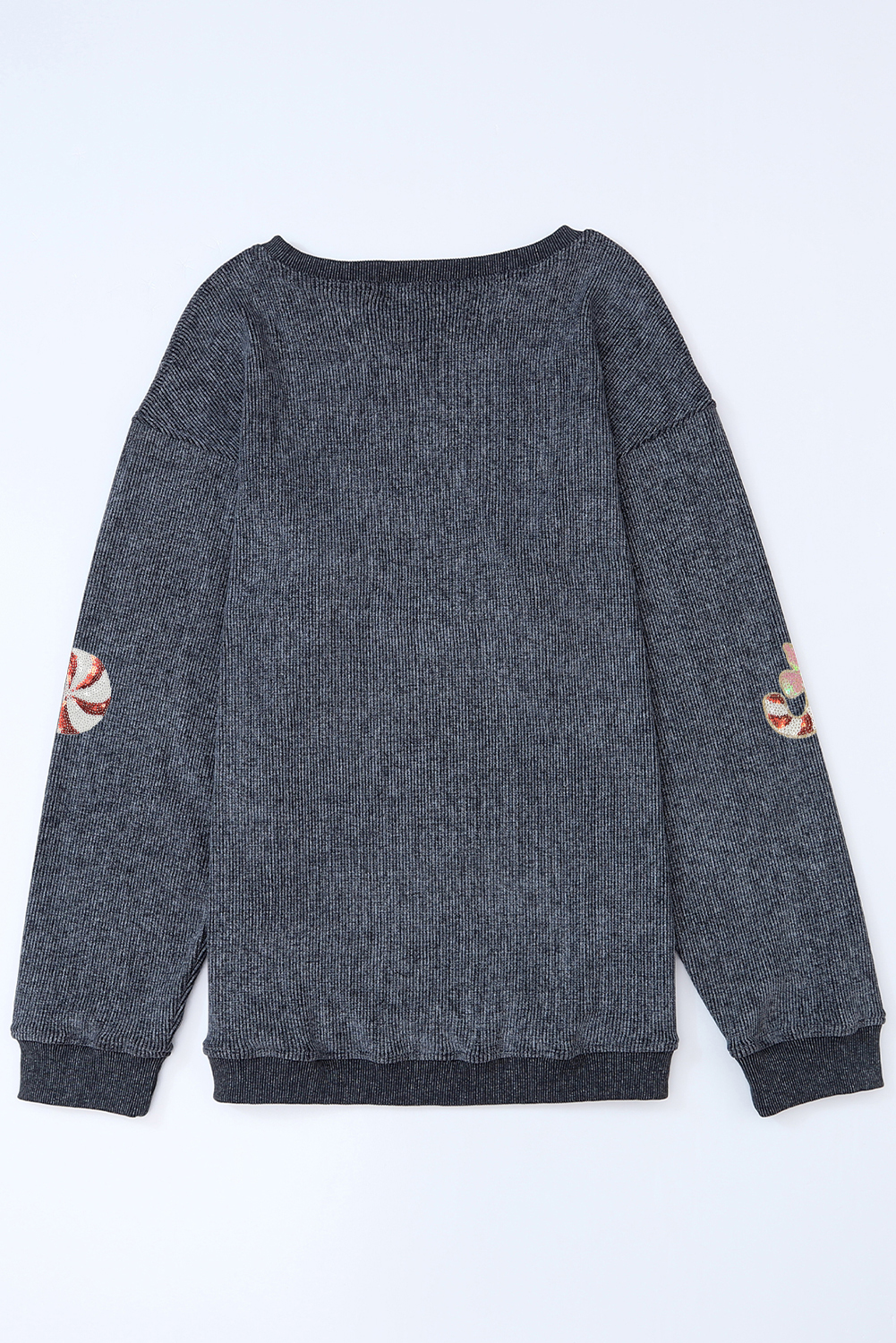 Gray Twisted Rib Christmas Santa Sequin Graphic Drop Shoulder Sweatshirt