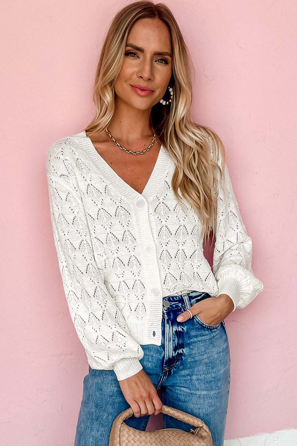 Fiery Red Lightweight Buttoned Front Crochet Cardigan