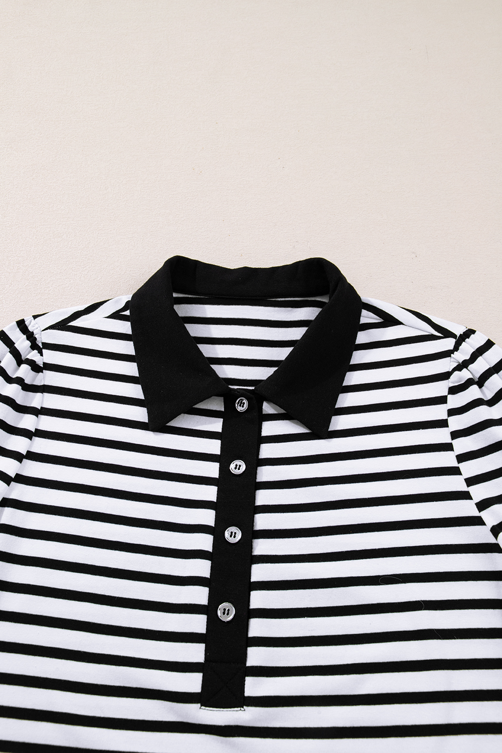 White Stripe Buttoned Front Collared Long Sleeve T Shirt Dress with Pockets