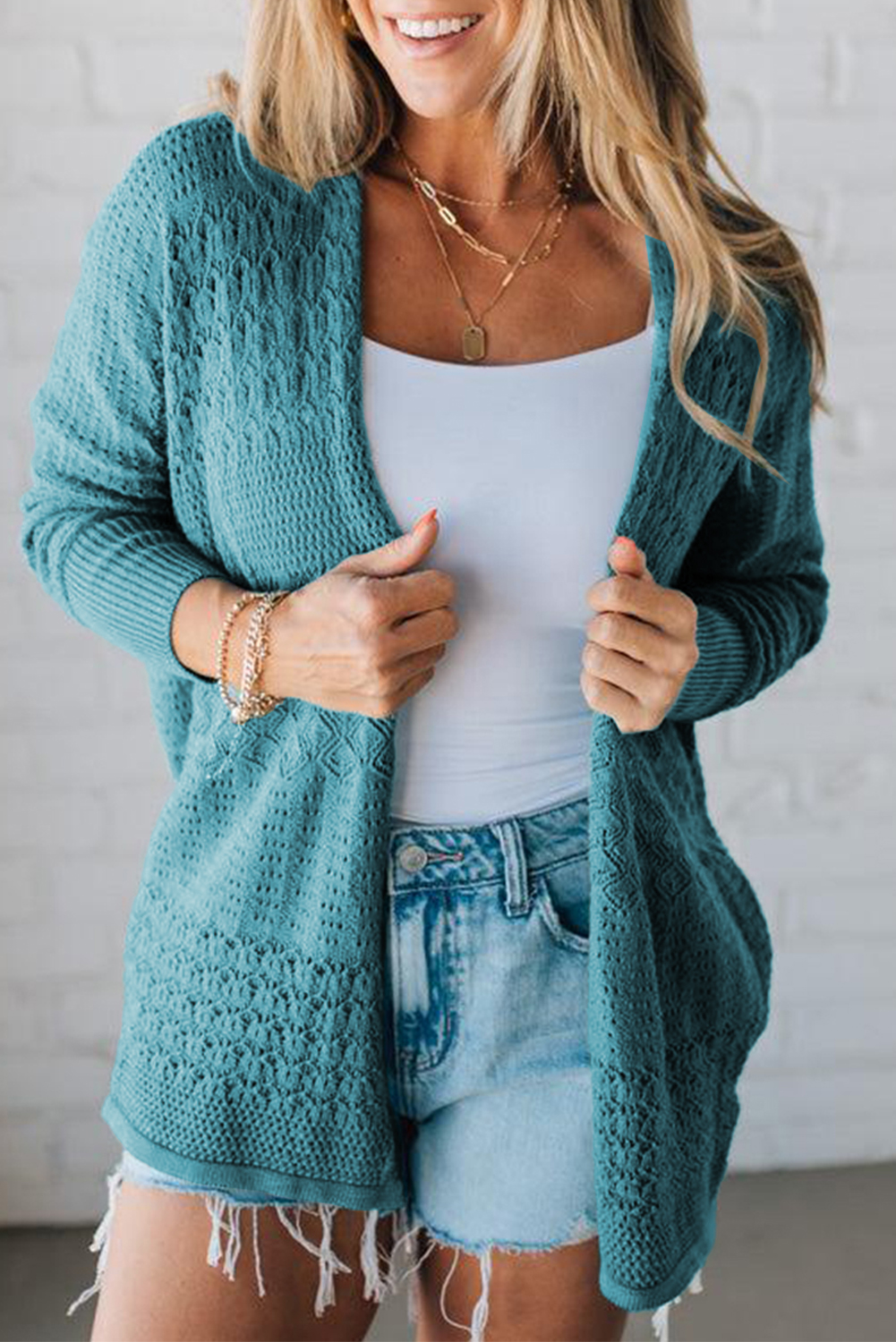 Redwood Burl Mixed Pattern Knitted Open Front Plus Cardigan