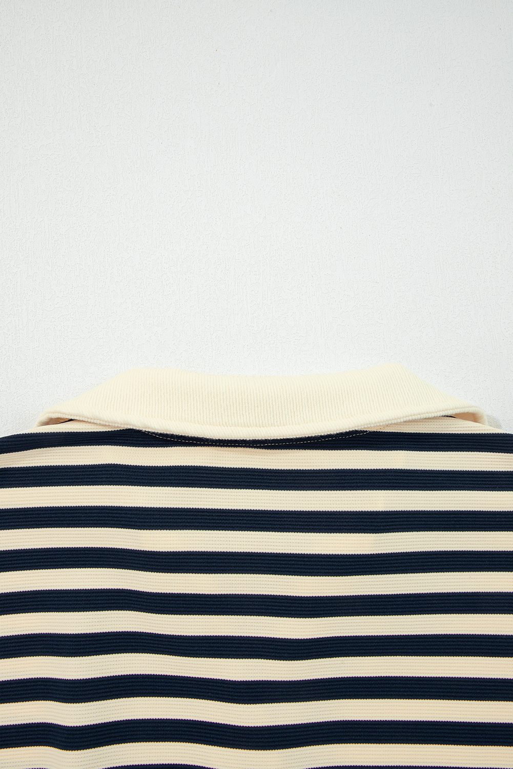 Blue Stripe Collared V Neck Long Sleeve Casual Top