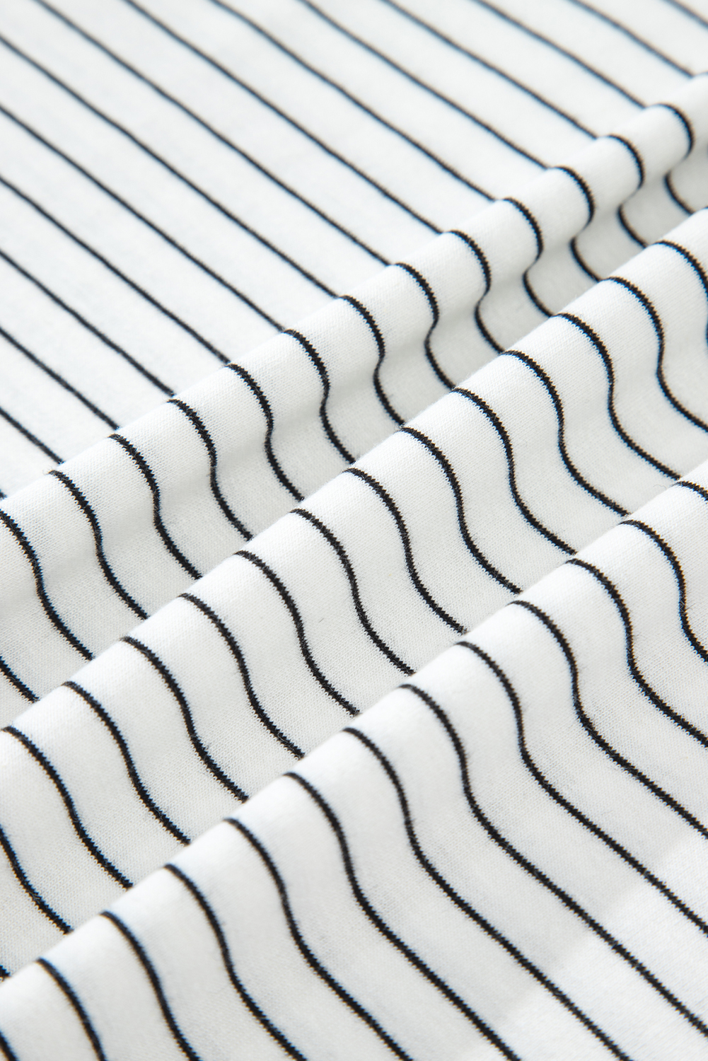 White Stripe Cap Sleeve Crew Neck Casual Tee with Chest Pocket
