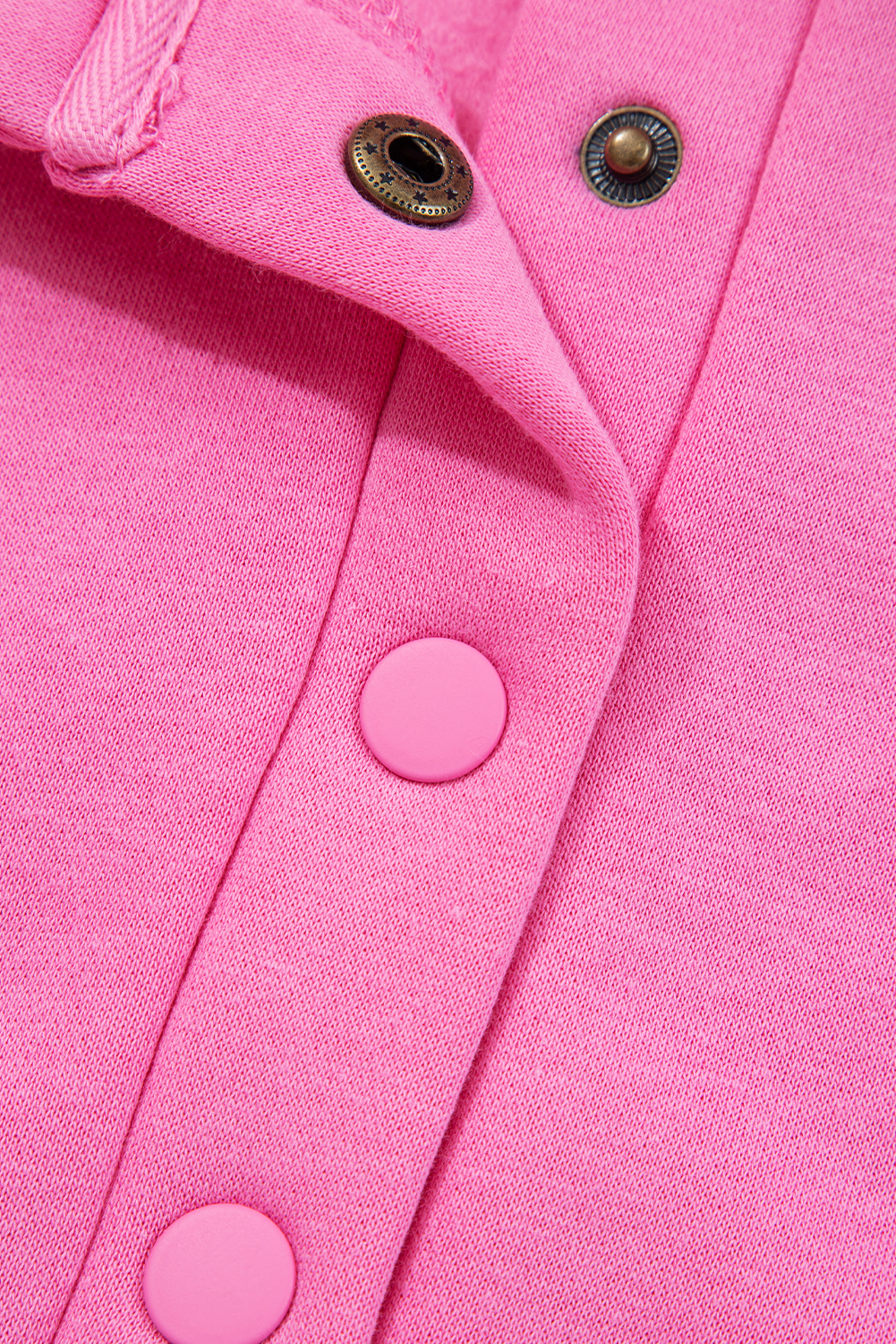 Bright Pink Half Button Stand Neck Drop Shoulder Sweatshirt