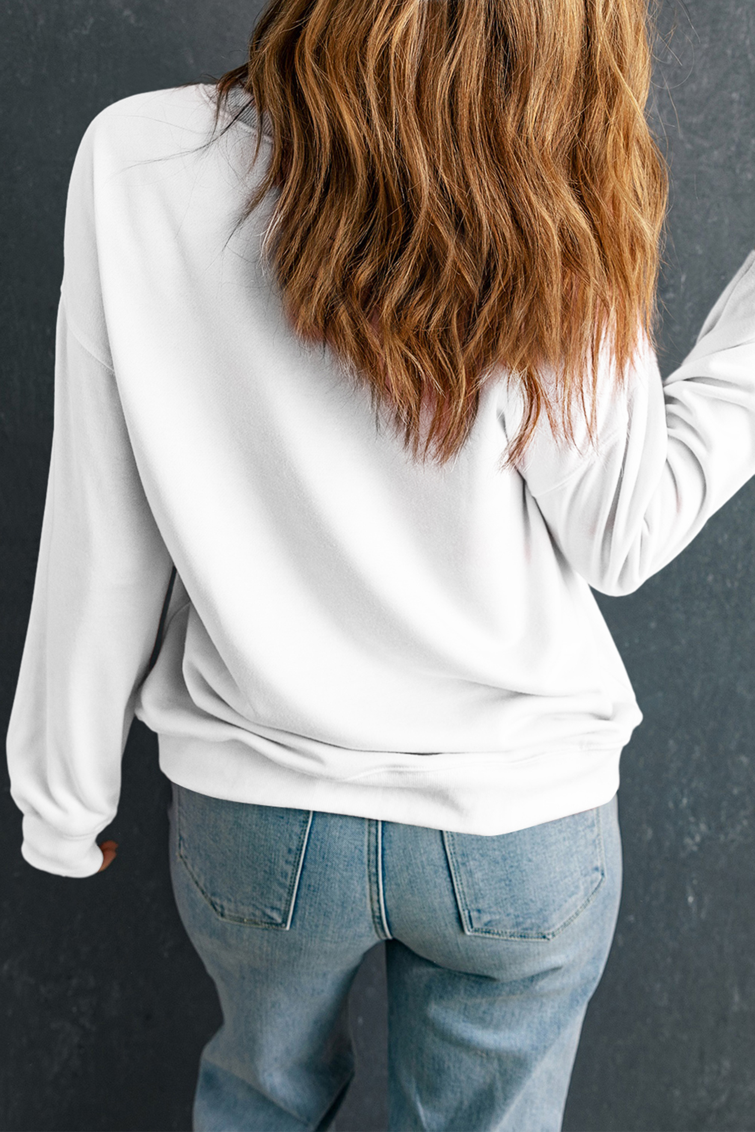 White Love Rose Shimmer Foil Printed Drop Shoulder Sweatshirt