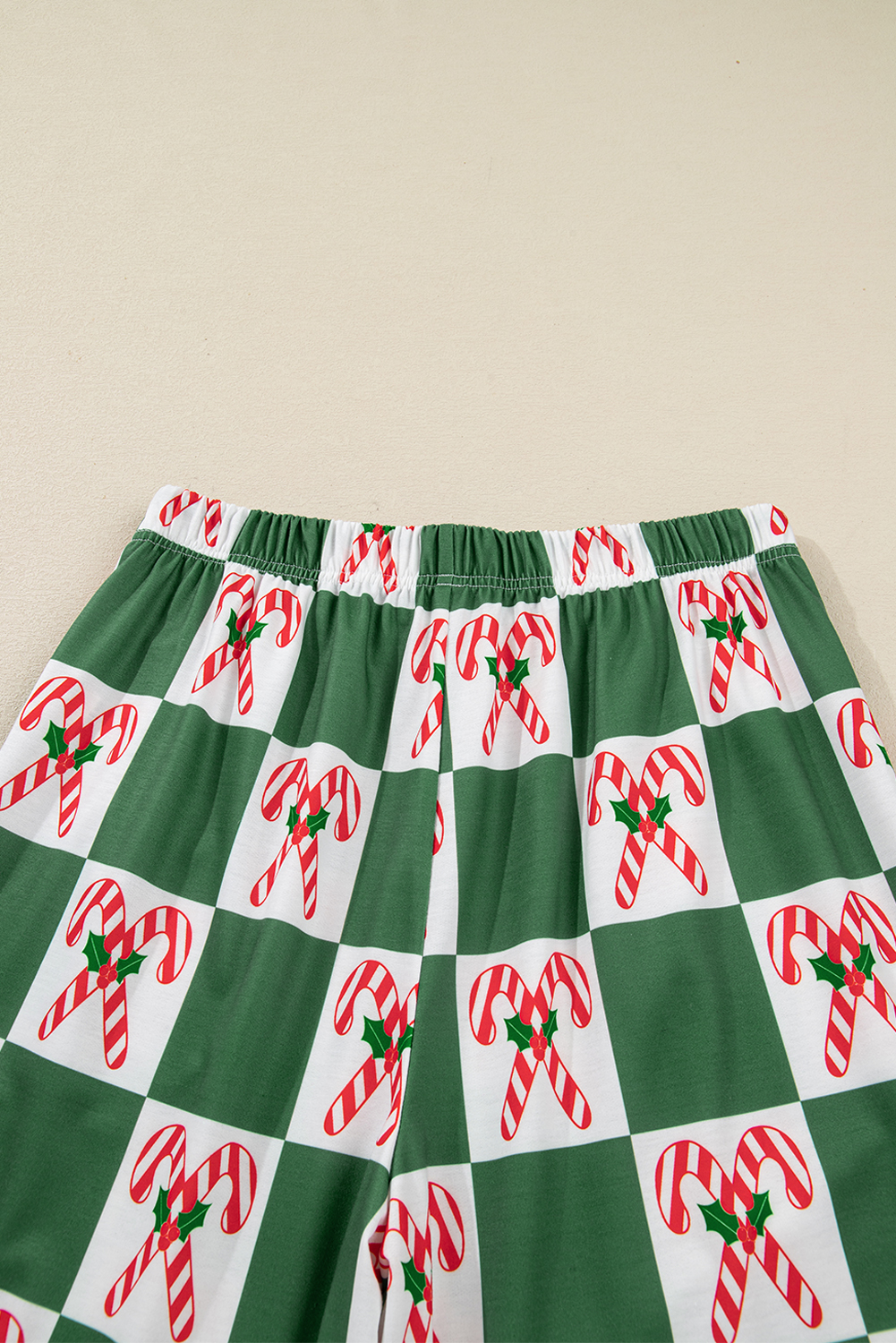 Green Holly Jolly Checkered Pattern 2pcs Long Pajama Set