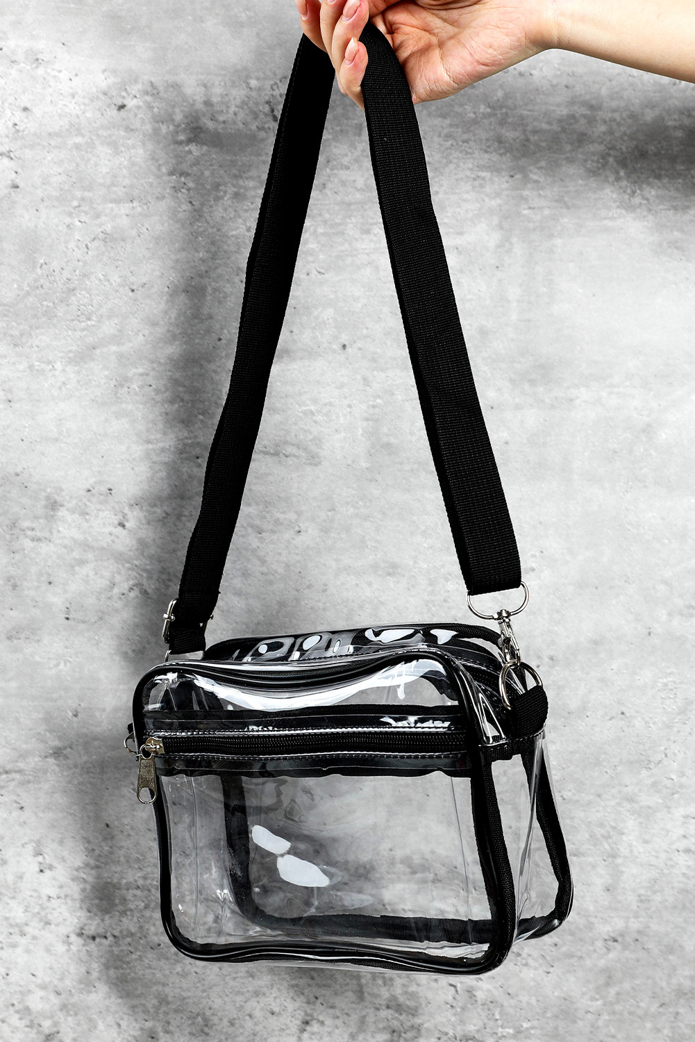 Gray Multi-Pocket Contrast Edge Detachable Strap Clear Shoulder Bag