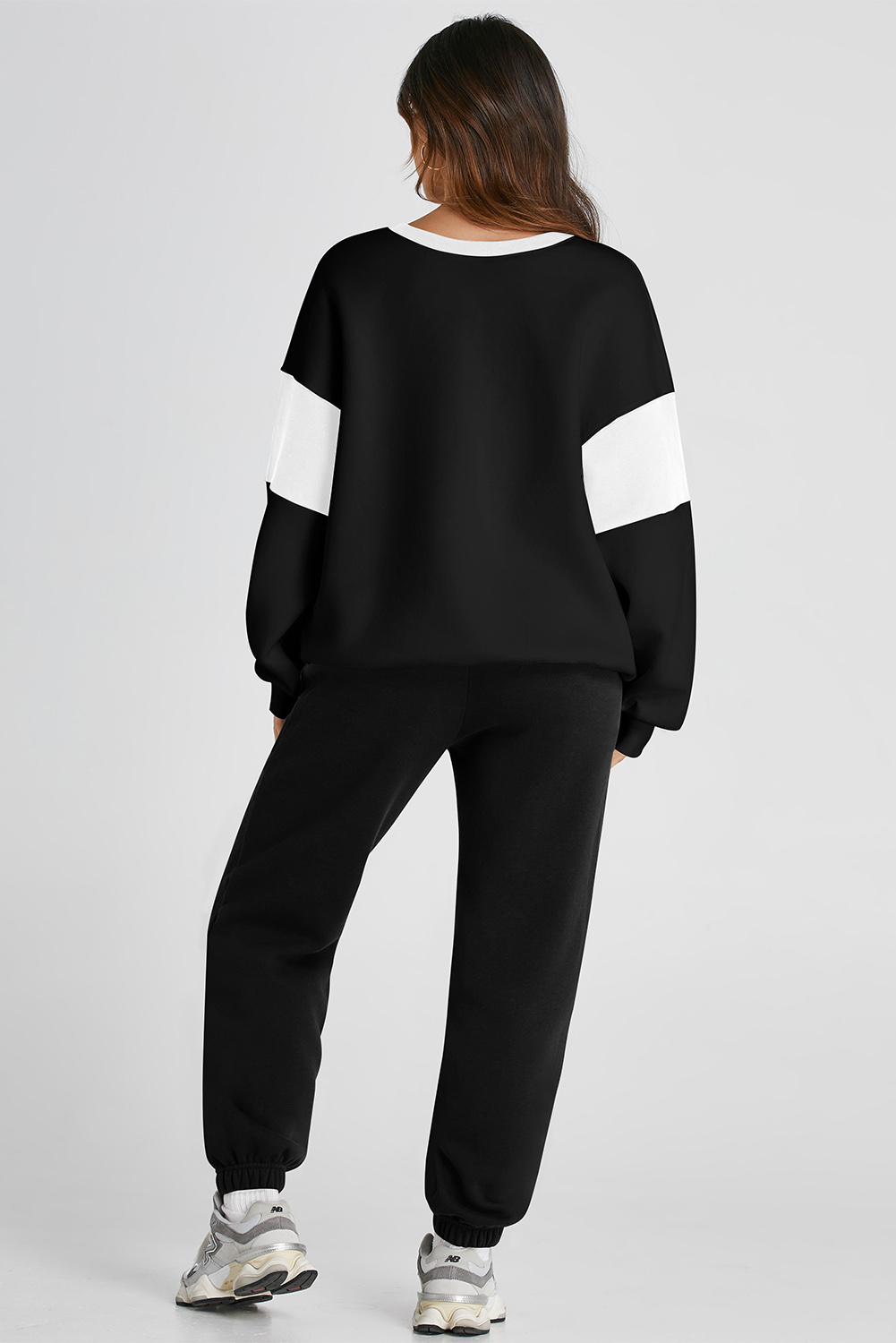 Black Drop Shoulder Loose Sweatshirt and Joggers Active Set
