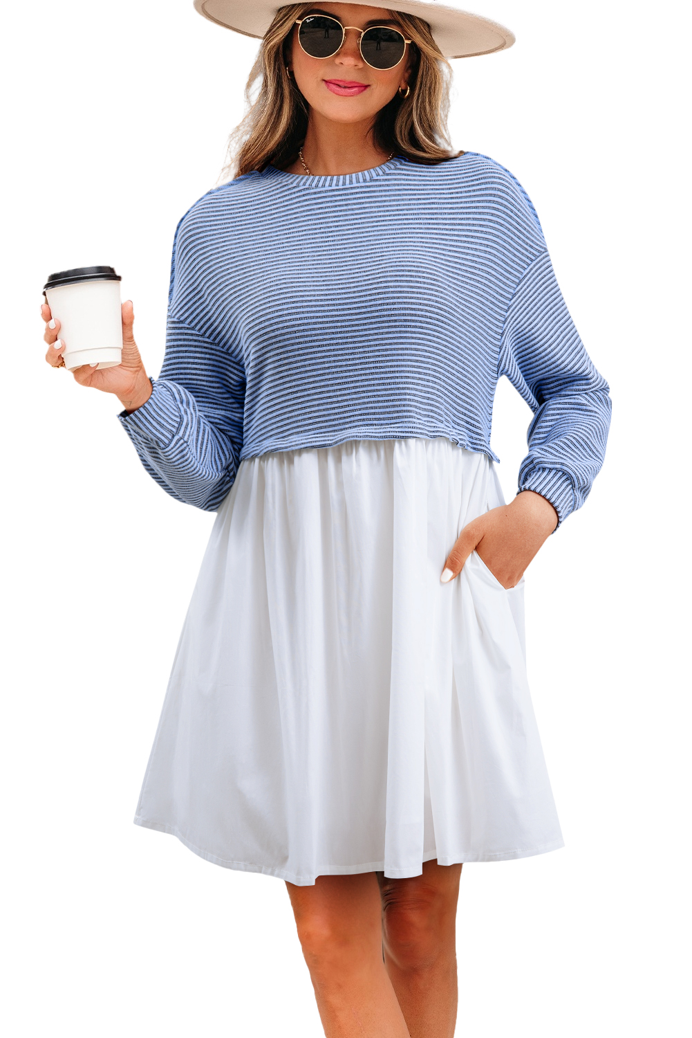 Pale Khaki Sweatshirt Poplin Mini Dress