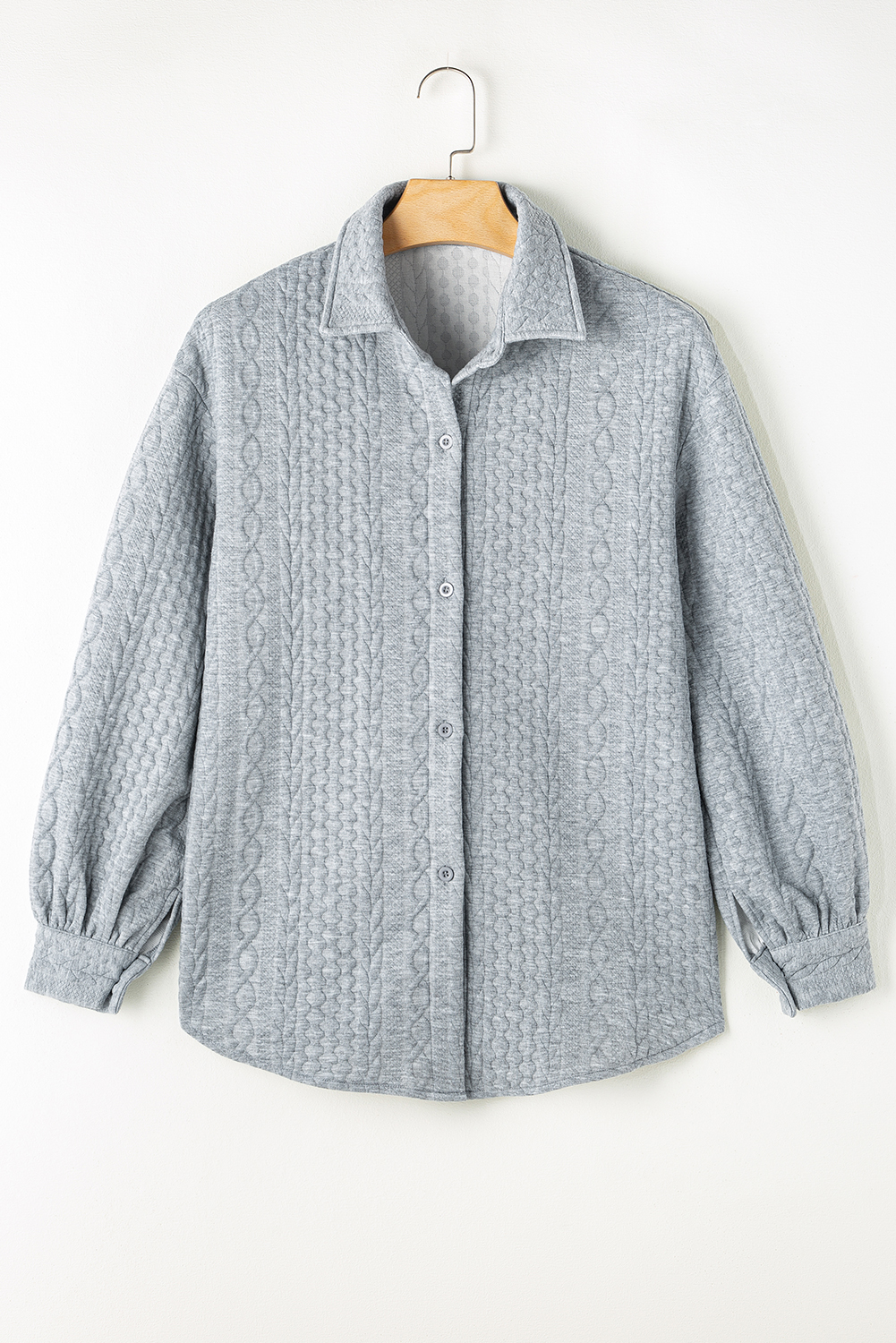 Sepia Rose Cable Texture Puff Sleeve Loose Shacket