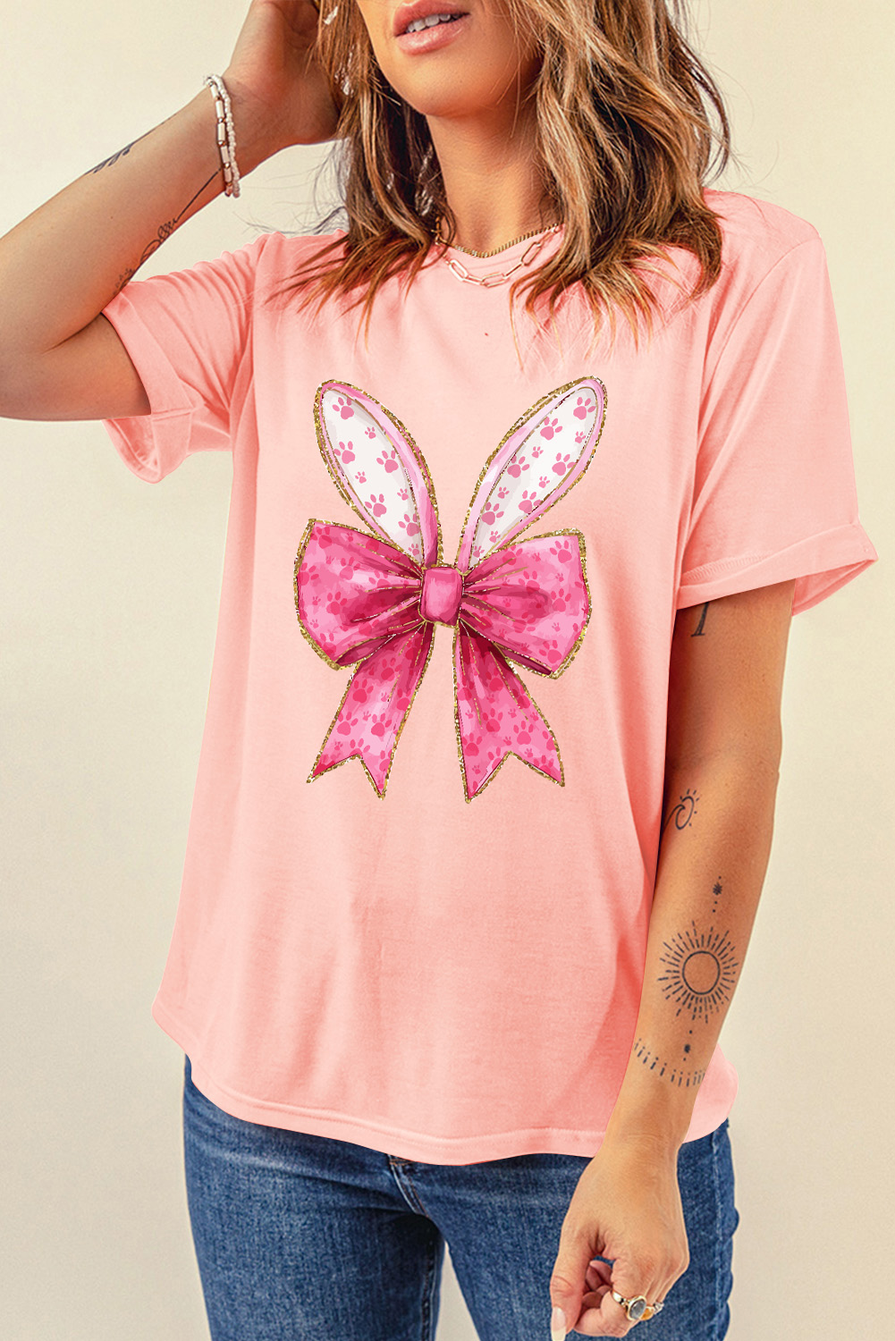 White Easter Egg Bow Bunny Ear Printed T Shirt