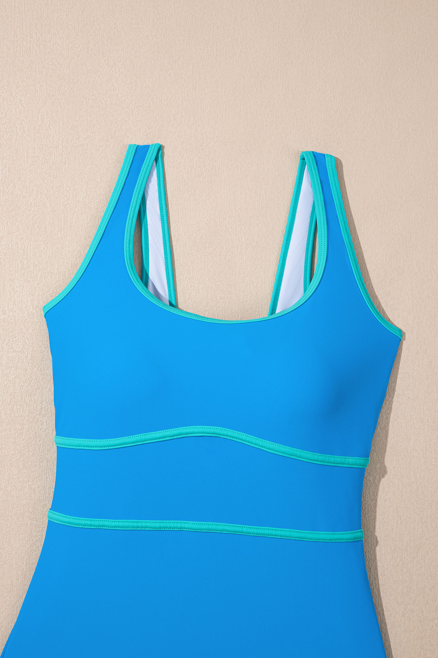 Navy Blue Contrast Trim Lace-up Back One Piece Swimsuit