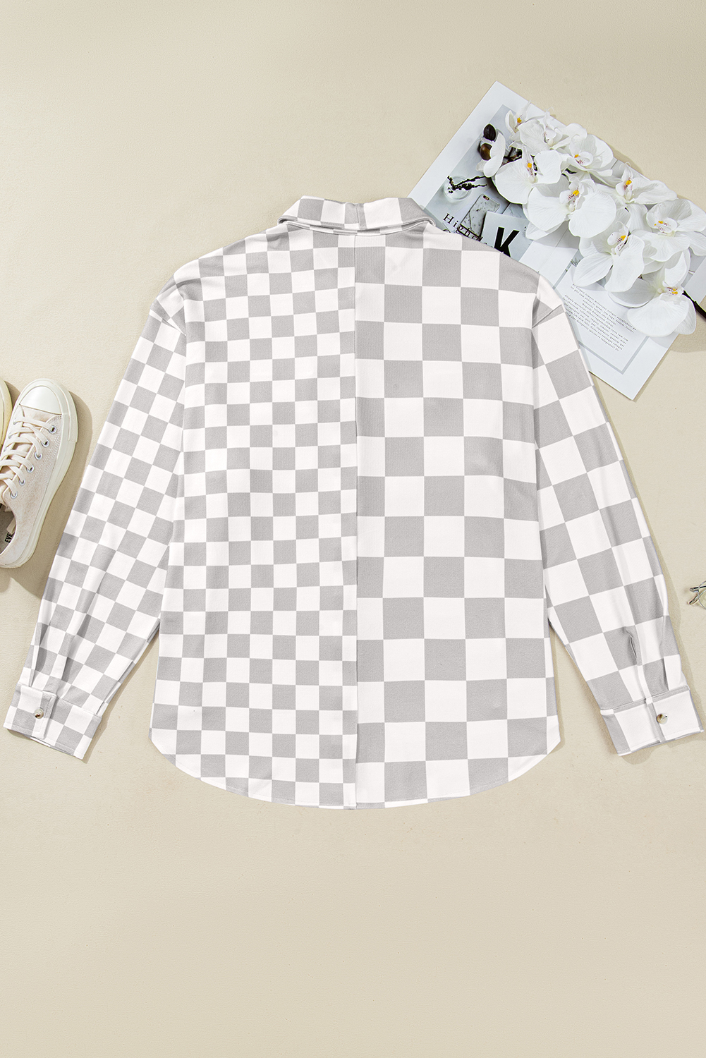 Khaki Checkerboard Flap Pocket Button Front Shacket