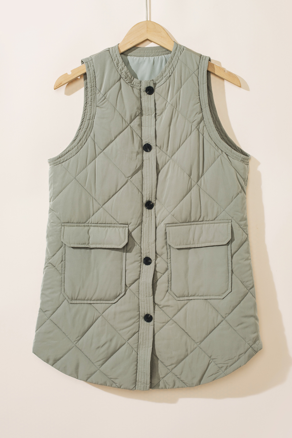 Green Quilted Snap Button Hooded Puffer Coat