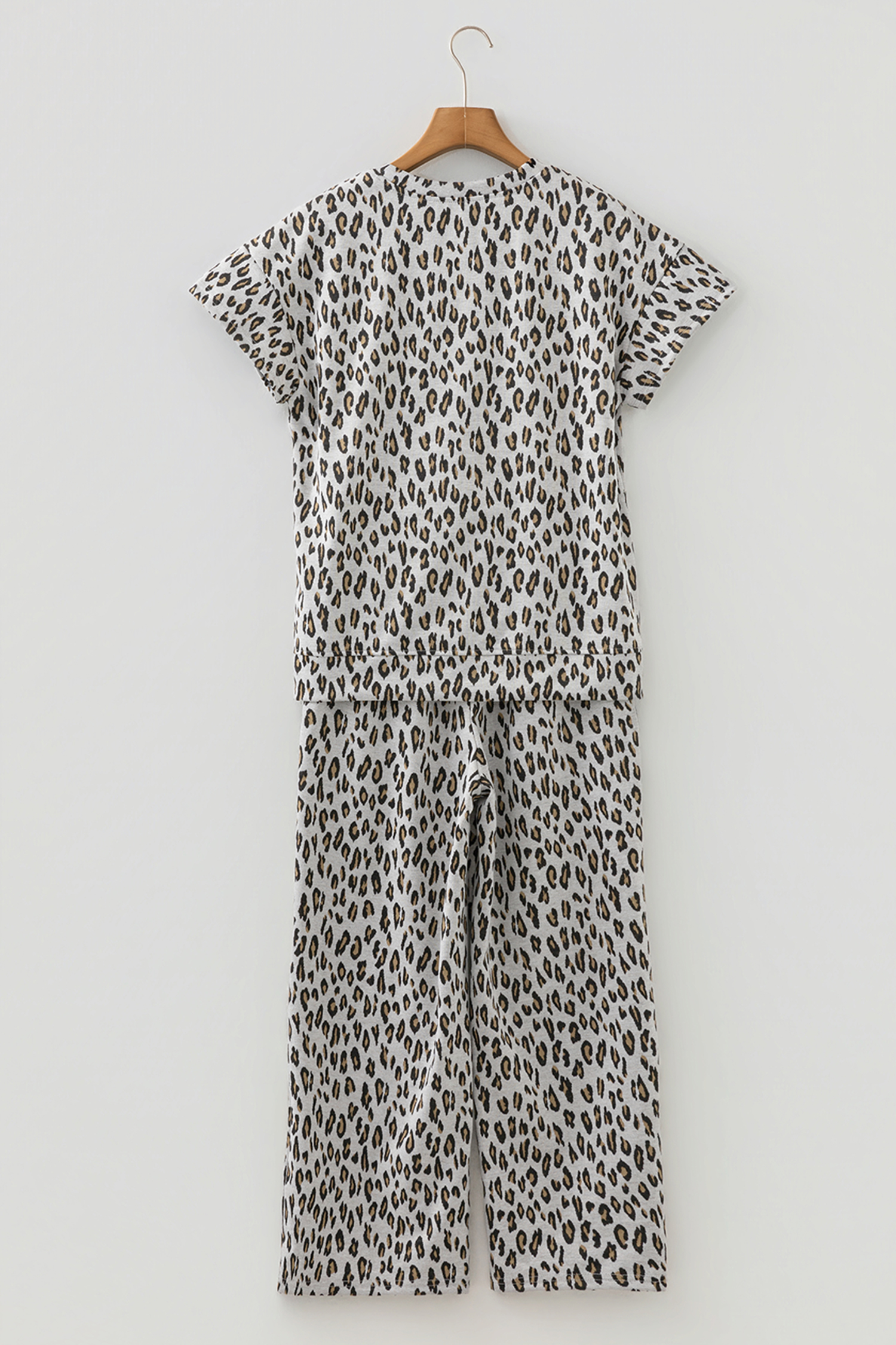Beige Leopard Print Casual Tee and Pants 2pcs Outfit