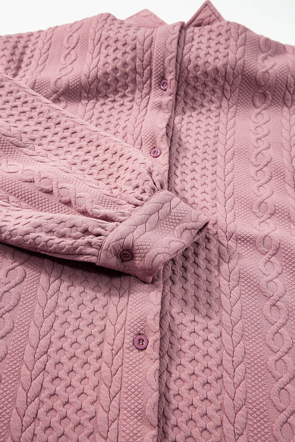 Sepia Rose Cable Texture Puff Sleeve Loose Shacket