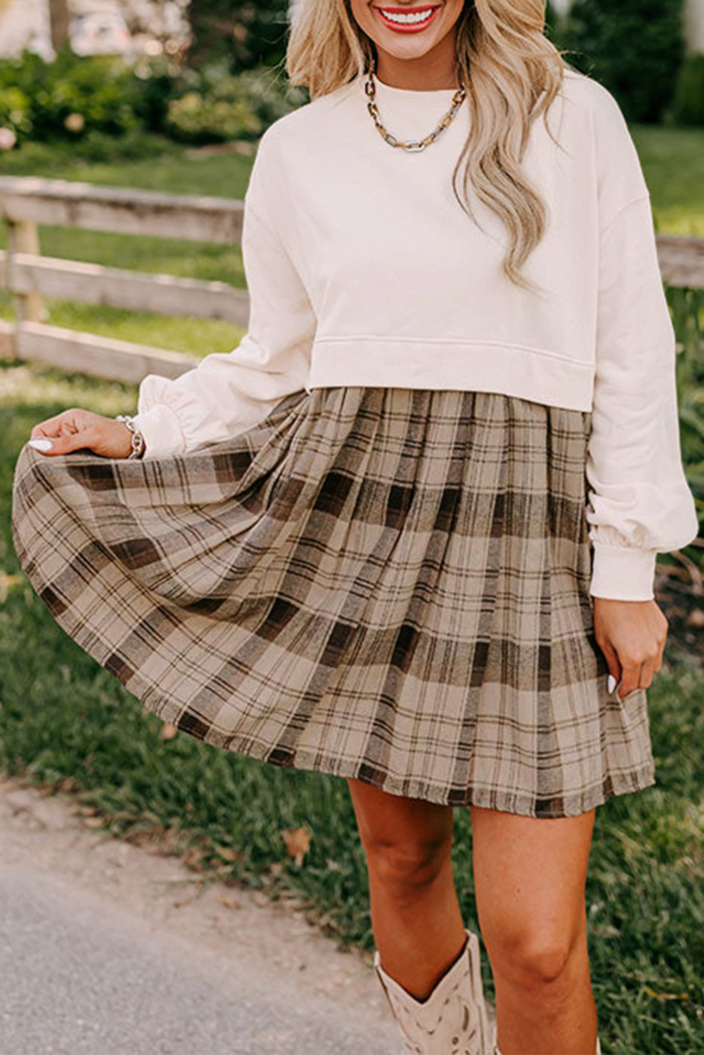Pale Khaki Sweatshirt Poplin Mini Dress
